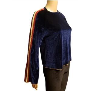 Oeuvre Velvet Bell Sleeve Metallic Striped Shirt